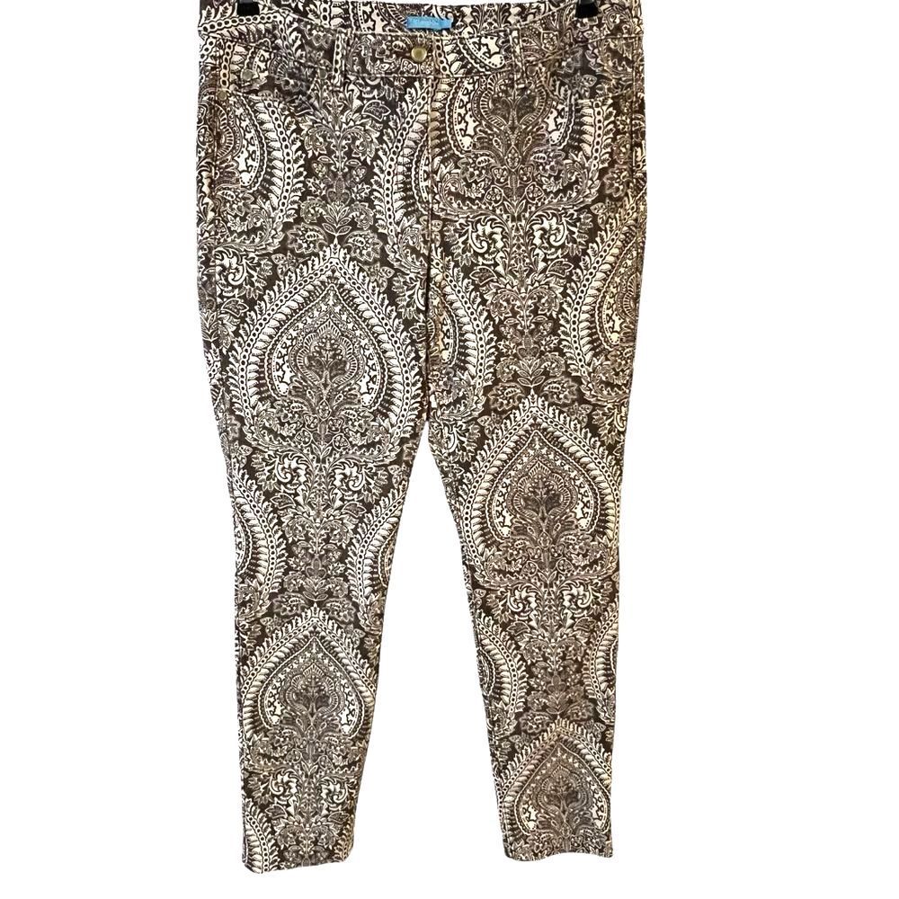 J. McLaughlin Paisley Bohemian Lexi Jeans Size 12 Brown White Hippie Festival